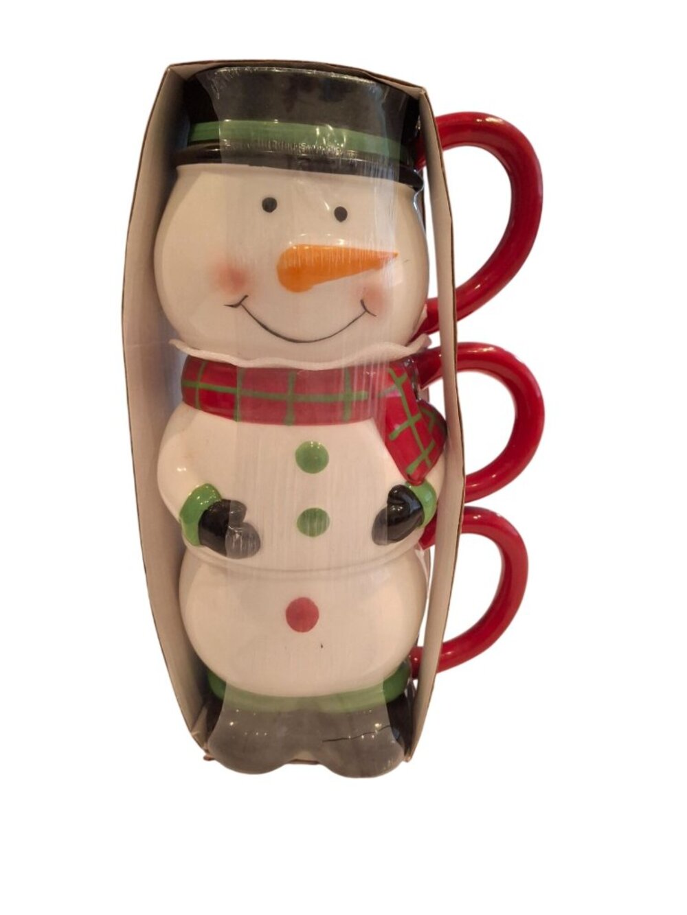 Peppermint Place Snowman Stackable Mugs Set 3 Christmas Holiday Ceramic NIB
